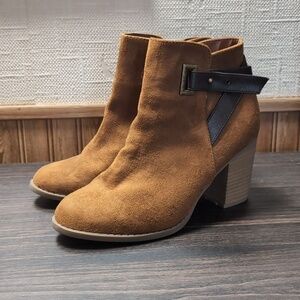 Diba Bronze Faux Suede Heeled Bootie Size 7